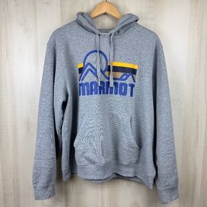Marmot Mountain Works Men’s Coastal Hoody Gray Retro Logo Kanga Pocket XL